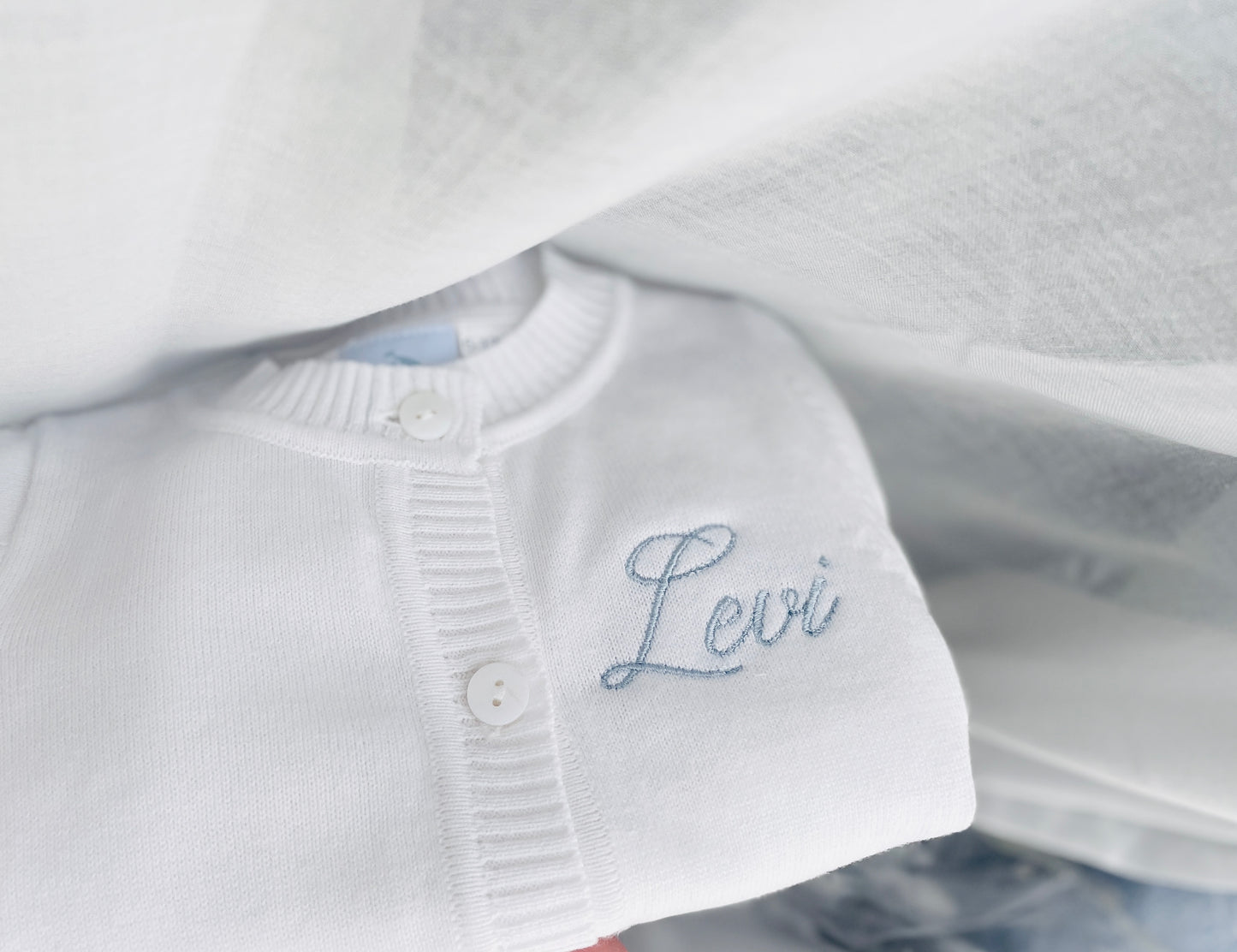 Baby white cardigan sweater 100% cotton with optional embroidery