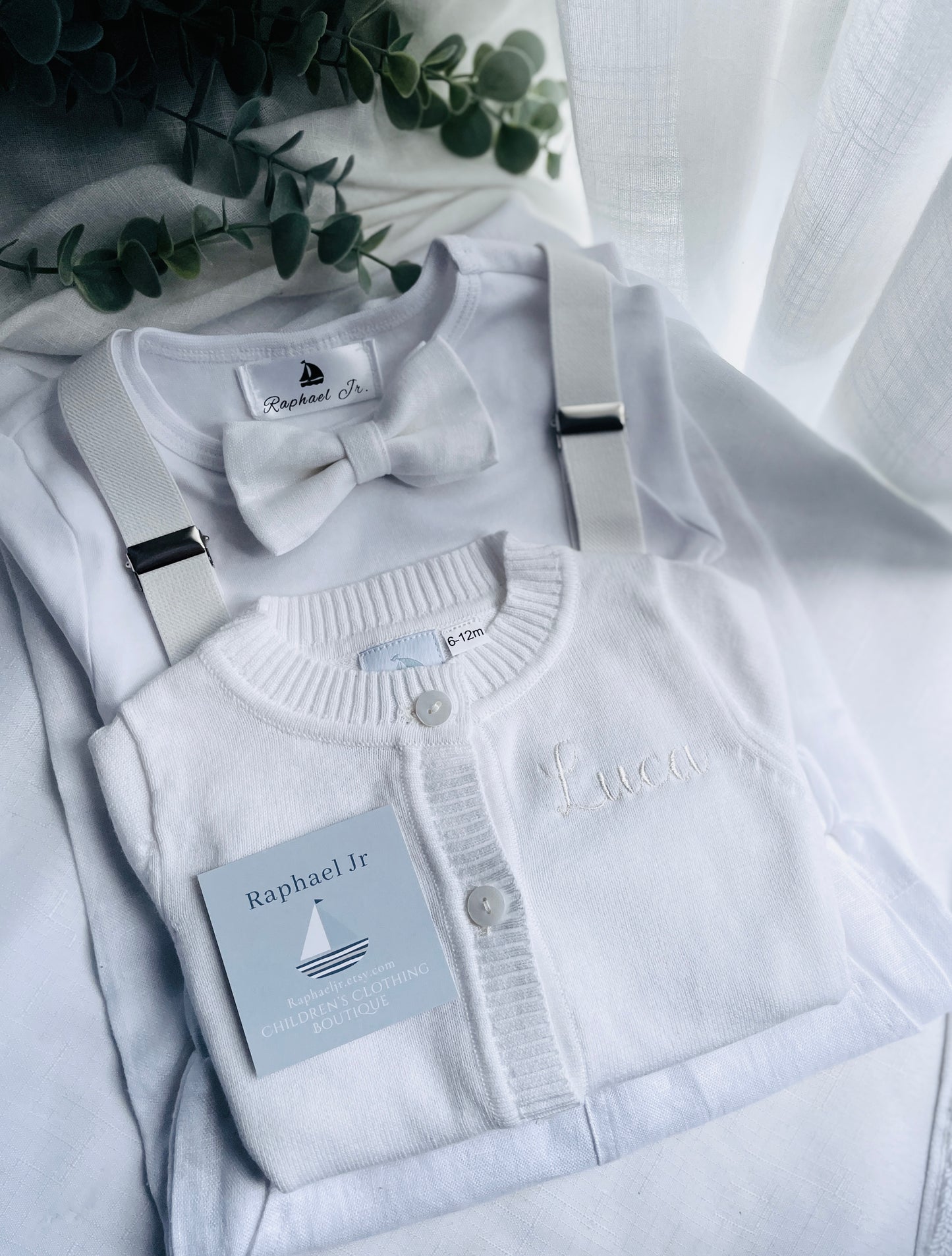 Baby white cardigan sweater 100% cotton with optional embroidery