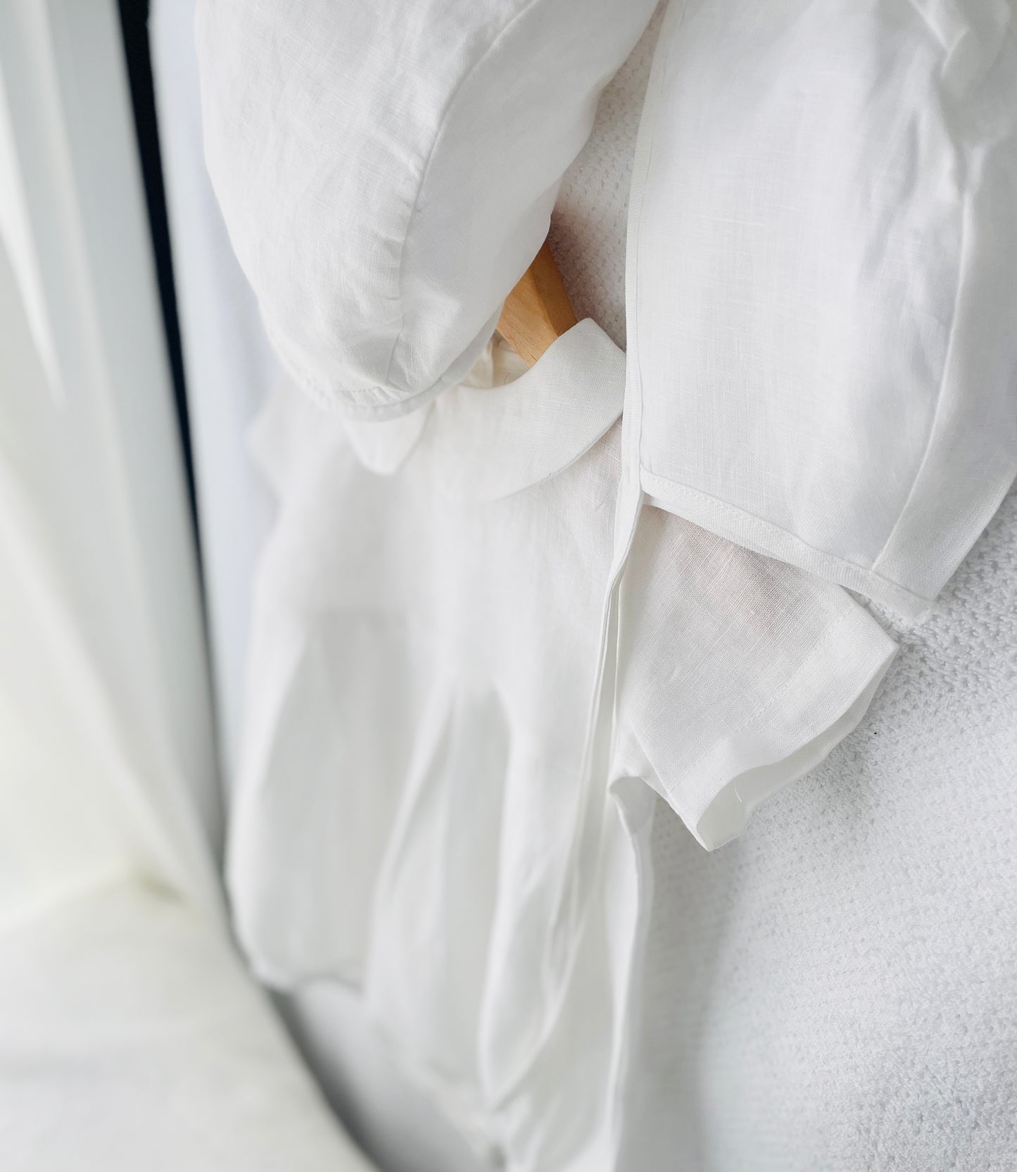 Linen Baptism peter pan collar romper outfit with optional embroidery customisation