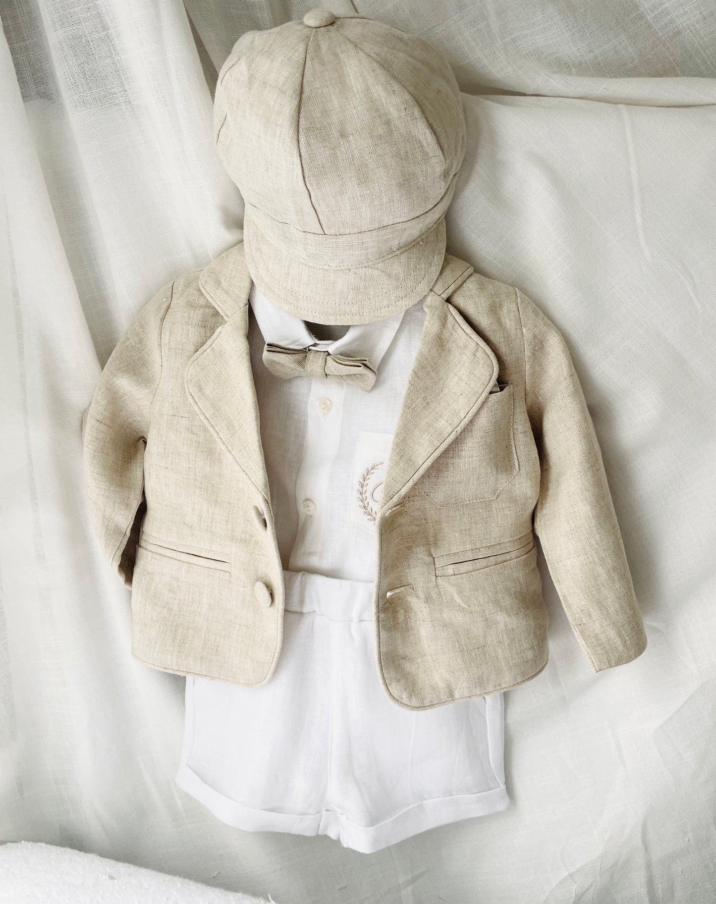 Linen Baptism Shorts, Suspenders and Shirt set with Optional Jacket