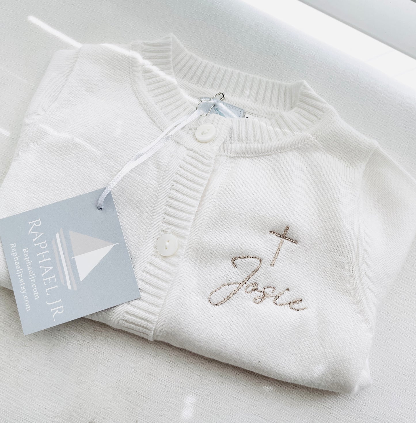 Baby white cardigan sweater 100% cotton with optional embroidery