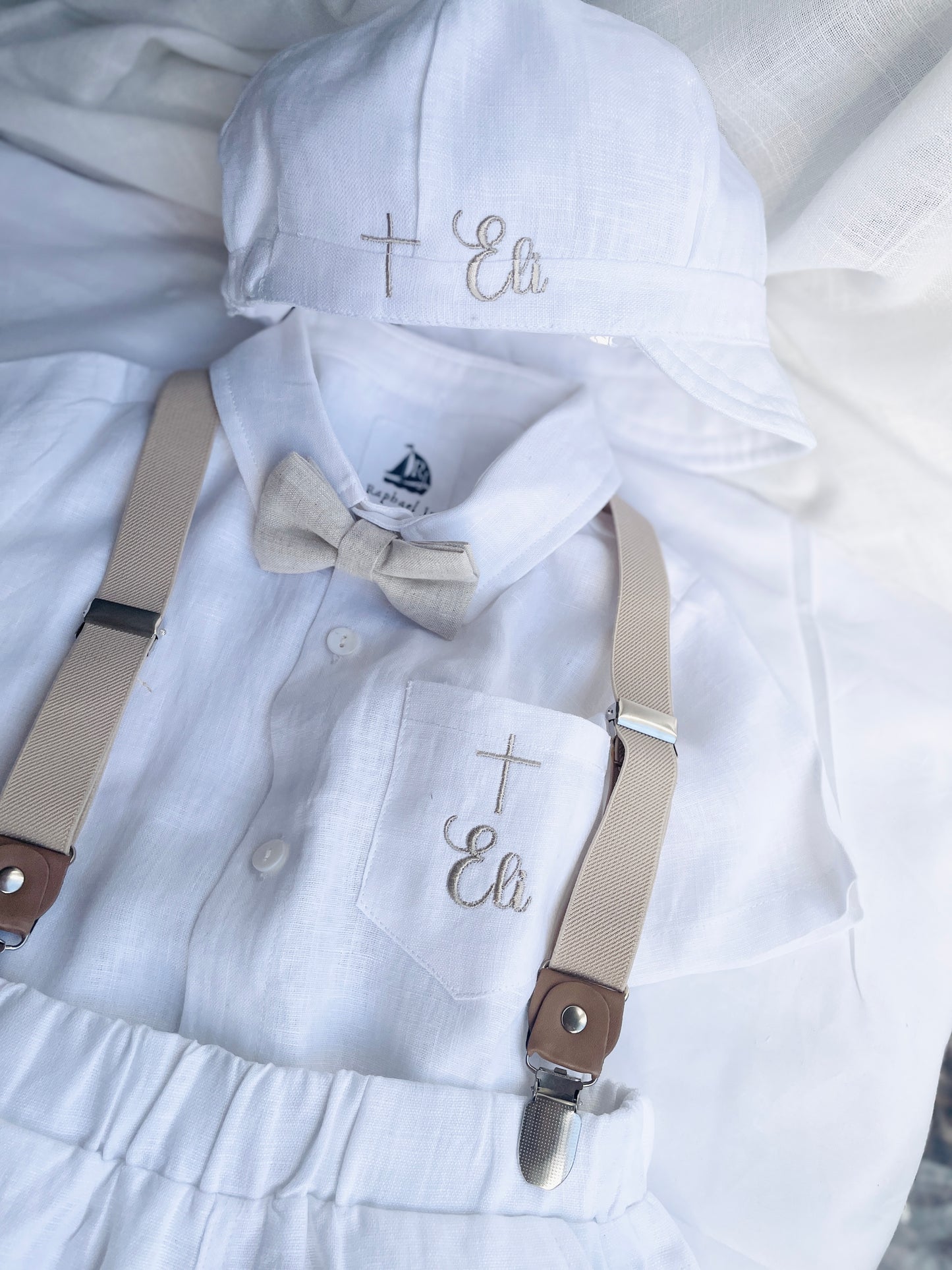 Linen Baptism Shorts, Suspenders and Shirt set with Optional Jacket