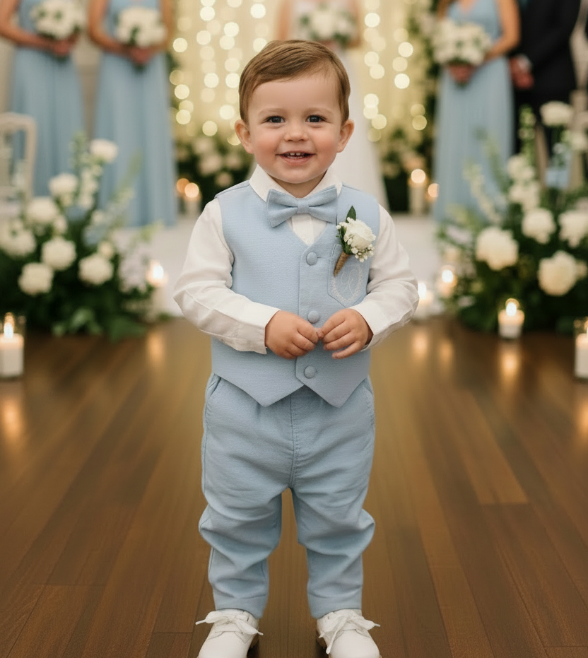 Pale Blue Chambray Vest Suit with optional Jacket