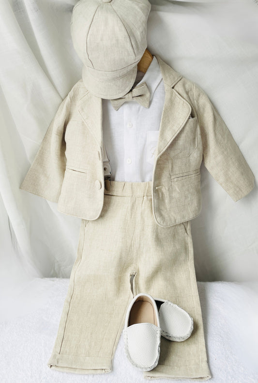 Baby and toddler boys beige linen full suit