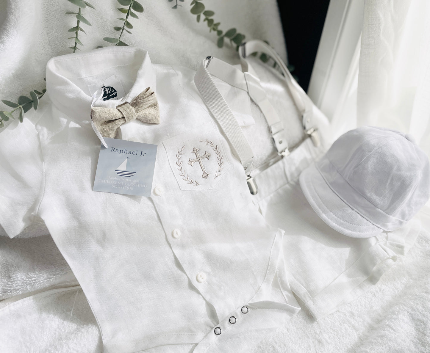 Linen Baptism Shorts, Suspenders and Shirt set with Optional Jacket