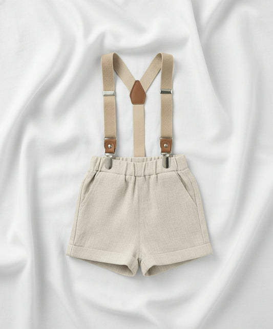 Boys beige natural pure linen shorts