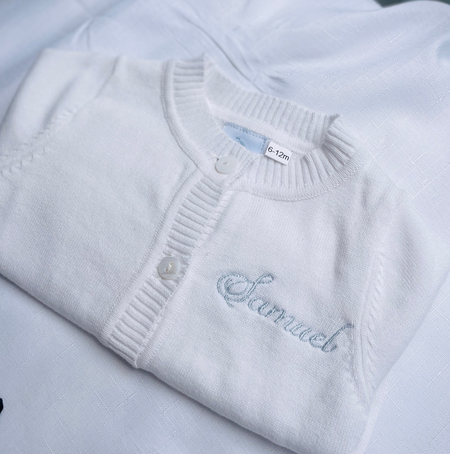 Baby white cardigan sweater 100% cotton with optional embroidery