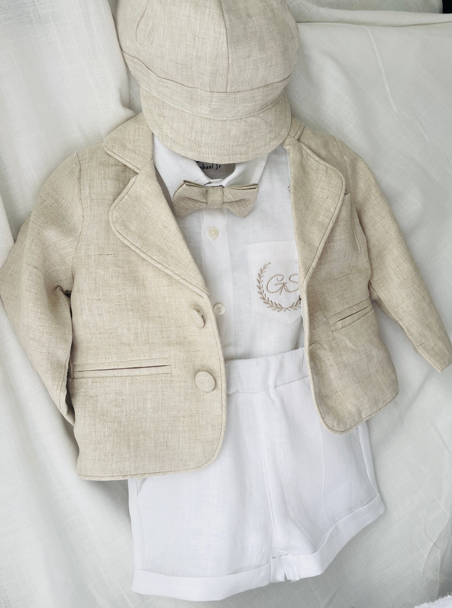 Linen Baptism Shorts, Suspenders and Shirt set with Optional Jacket