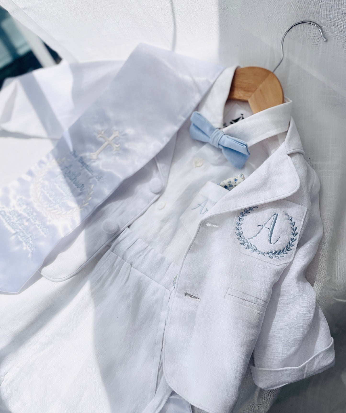 Boys White linen blazer jacket coat for Baptisms newborn to 4 years