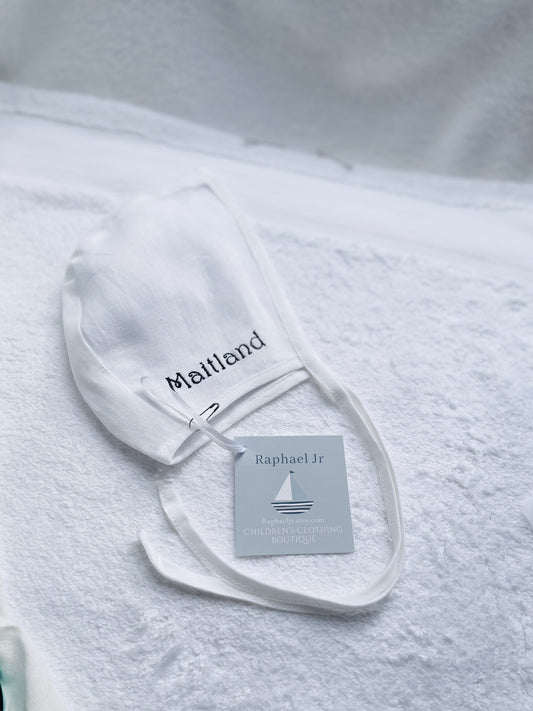 White linen baby bonnet for baptisms and christenings with optional embroidery