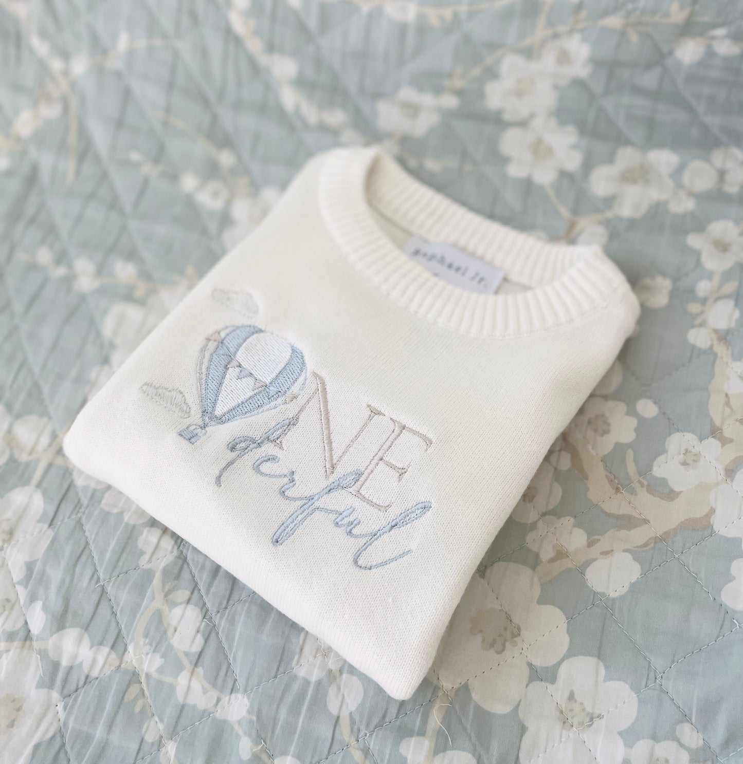 Birthday sweater embroidered hot air balloon theme