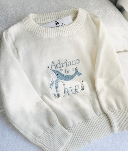Baby first birthday whale teddy safari balloon sweater jumper with embroidery of your choice