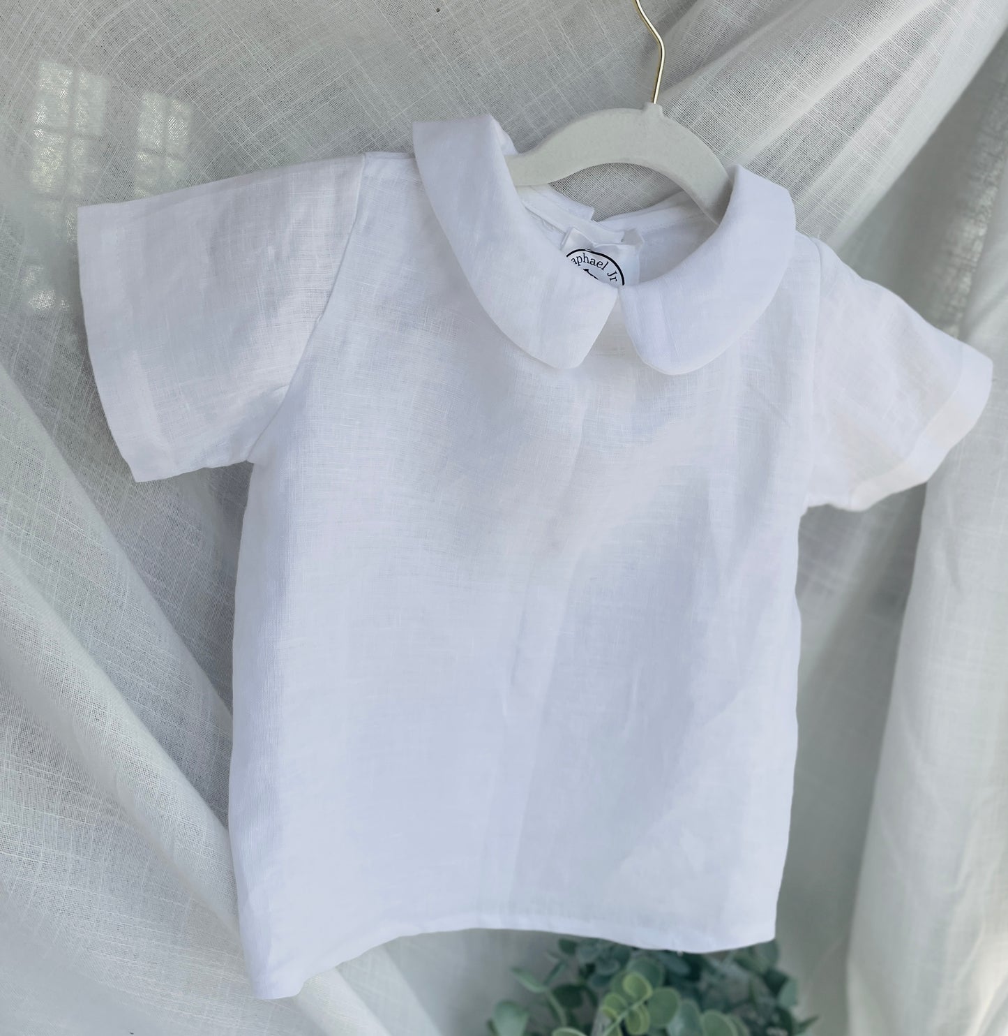 Pure linen white blouse shirt with round collar