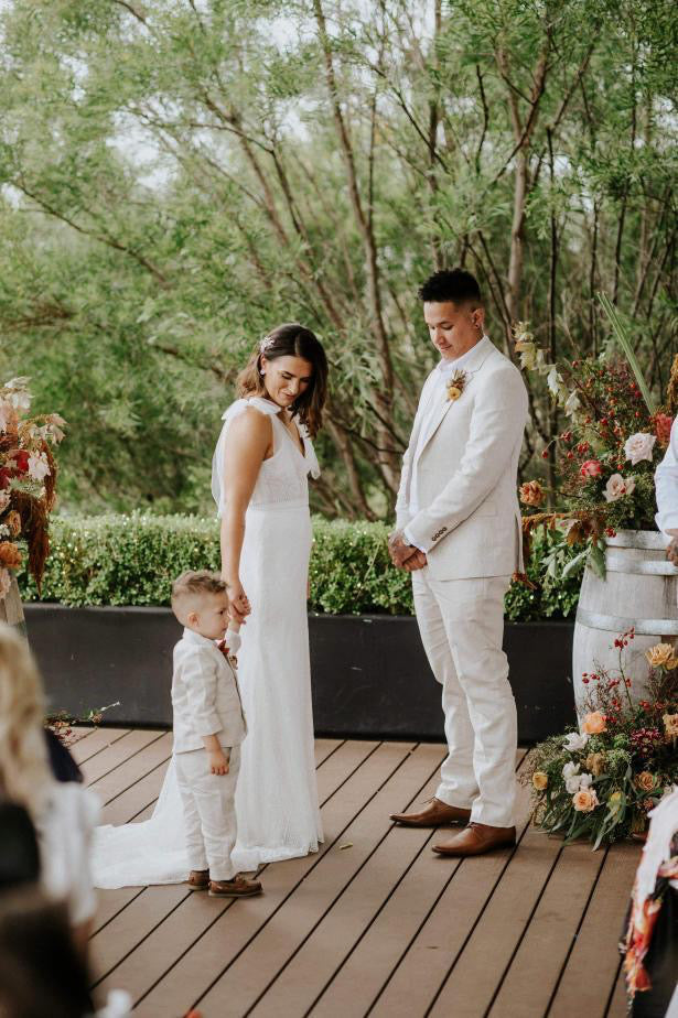 Baby and toddler boys beige linen full suit