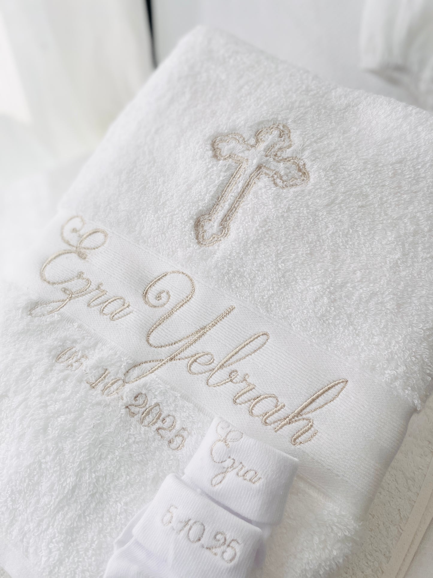 Personalised baptism christening embroidered bath towel