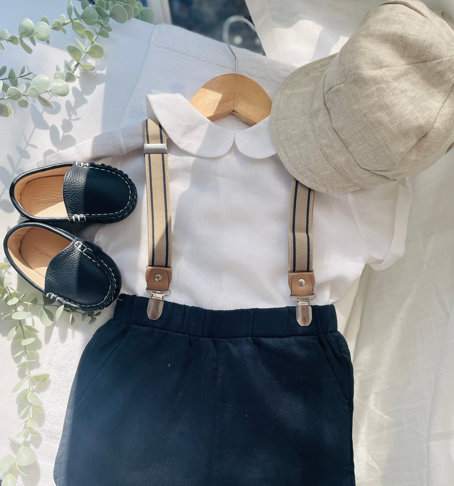 Boys navy blue pure linen shorts