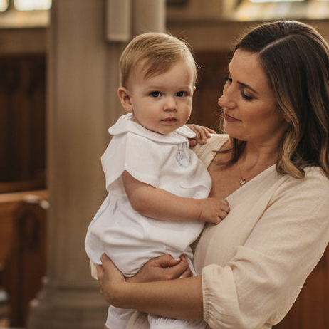 Linen Baptism 3/4 length jumpsuit with optional cardigan and embroidery