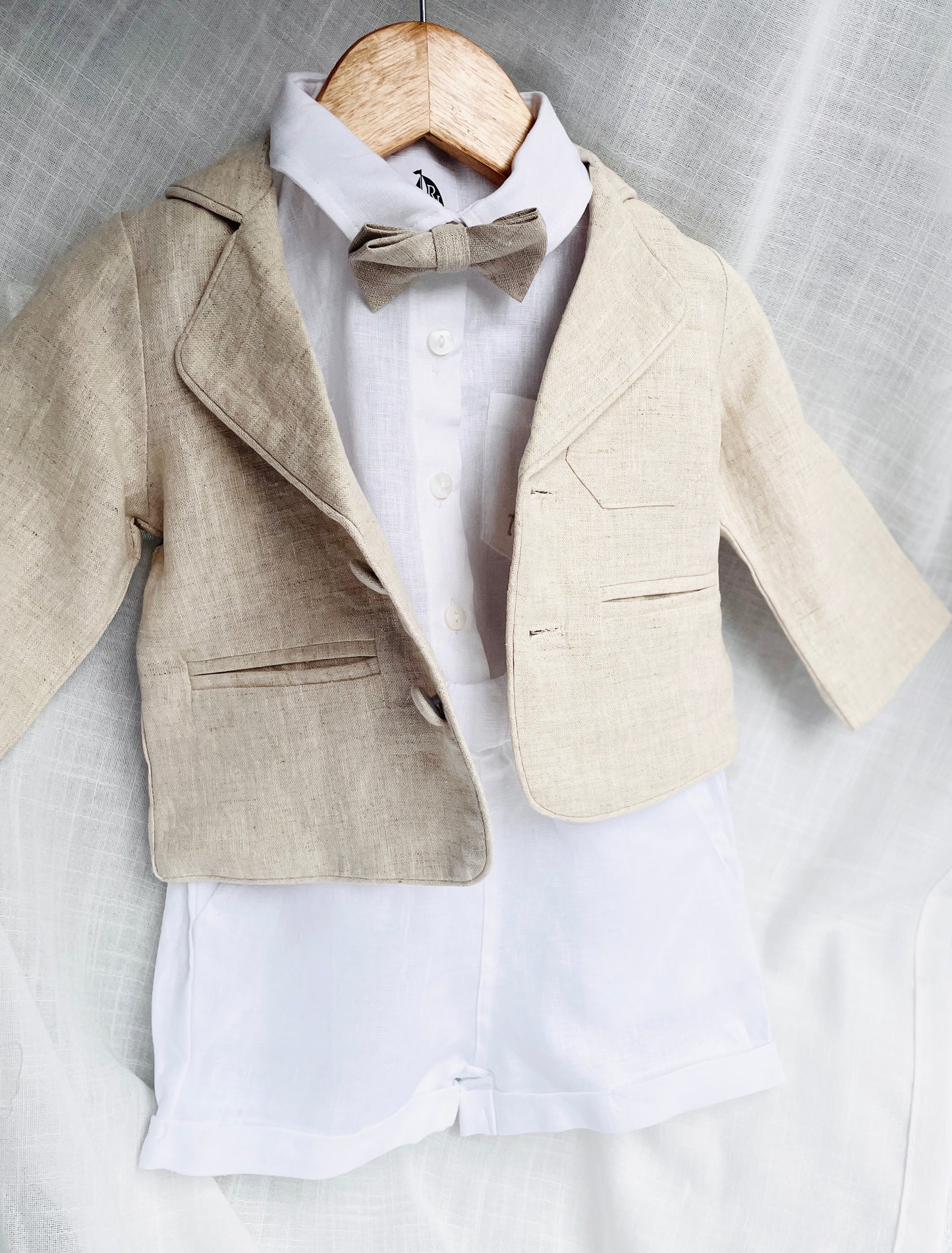 Linen Baptism Shorts, Suspenders and Shirt set with Optional Jacket
