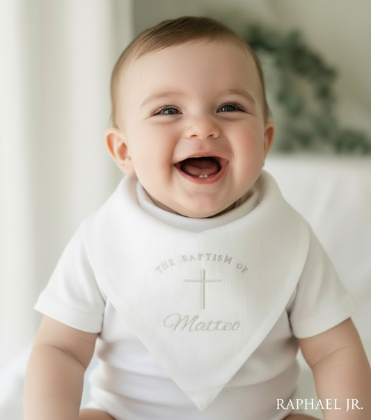 White linen Baptism Christening bib with optional embroidery