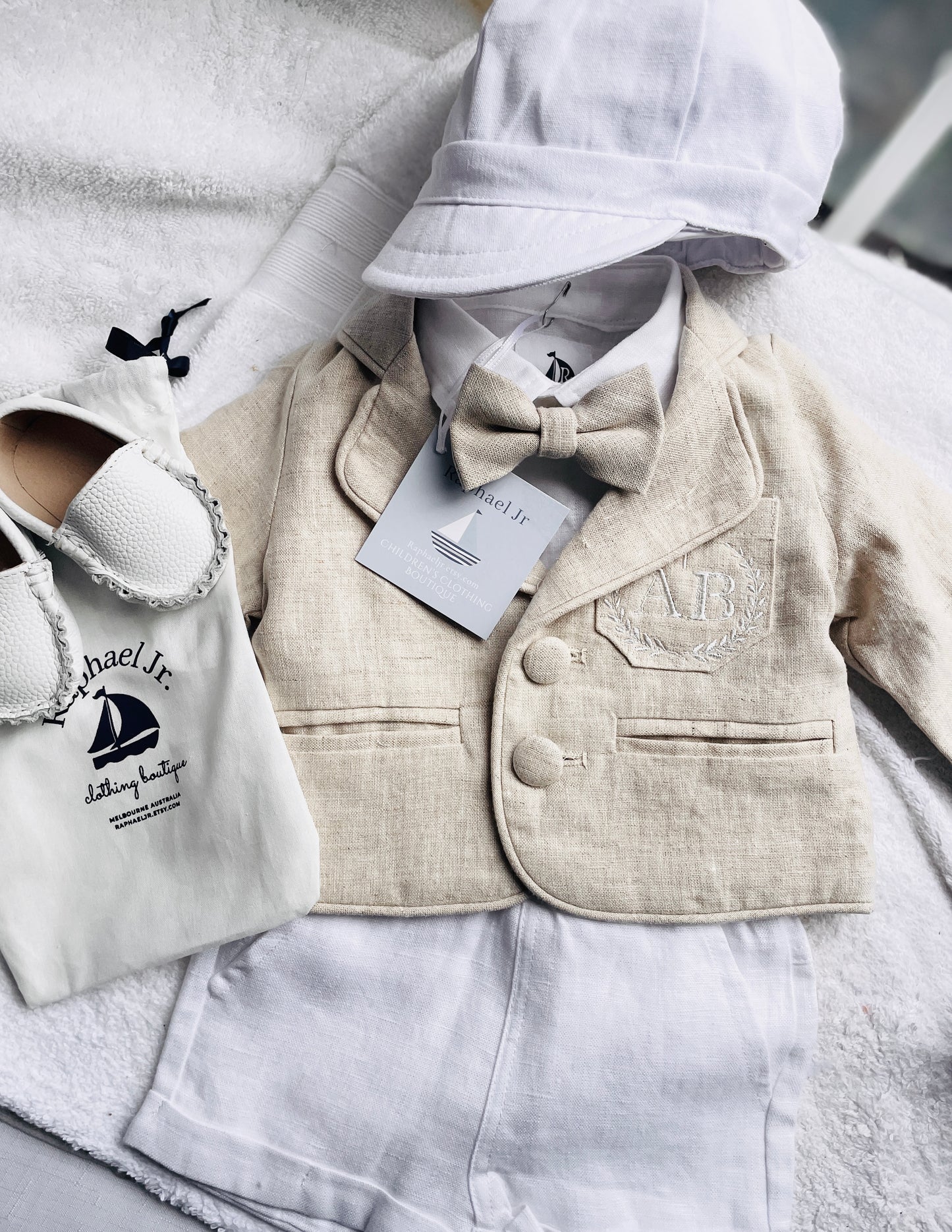 Linen Baptism Shorts, Suspenders and Shirt set with Optional Jacket