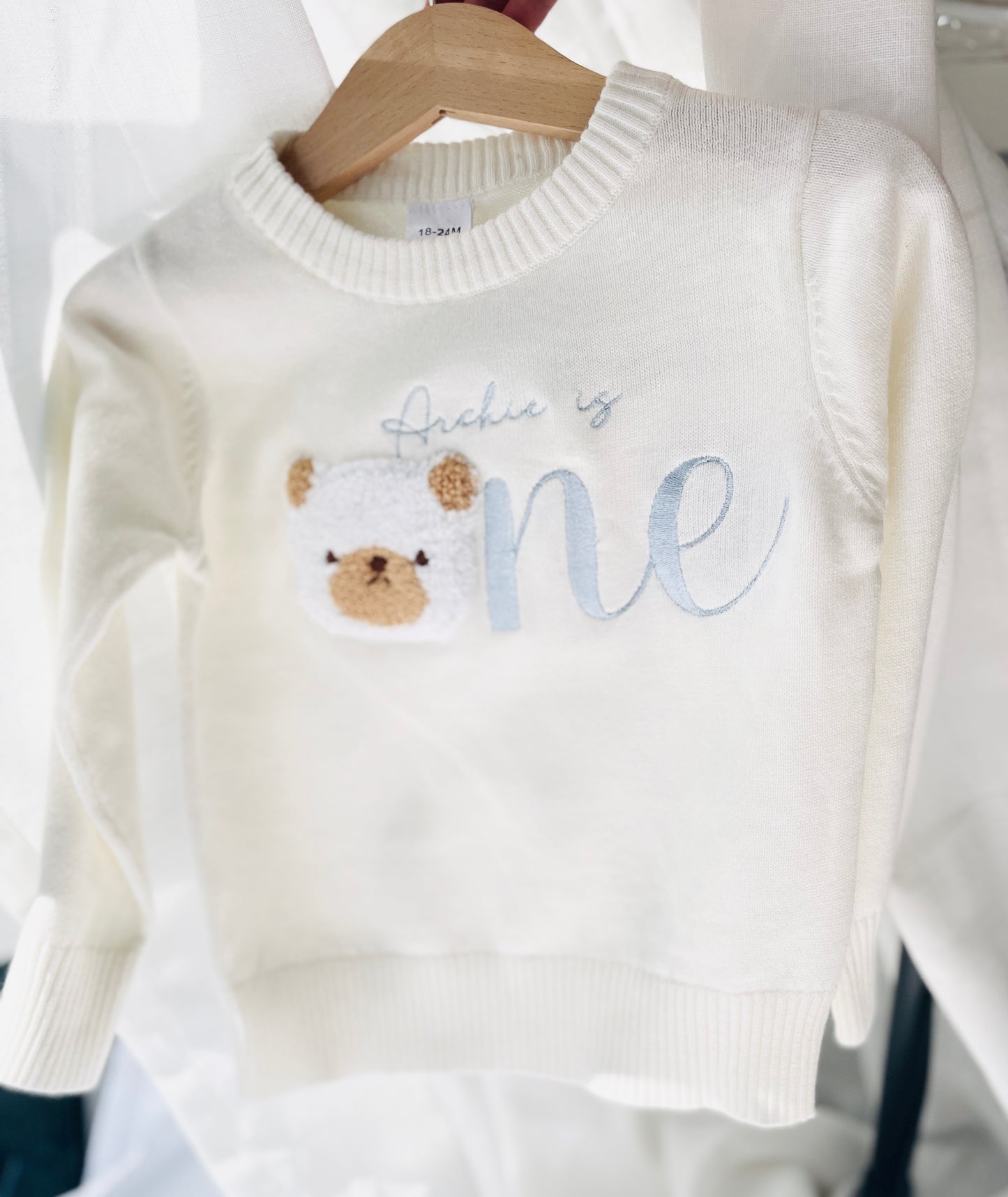 Baby first birthday whale teddy safari balloon sweater jumper with embroidery of your choice