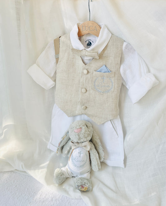 Baby and Toddler Boys beige natural pure linen vest