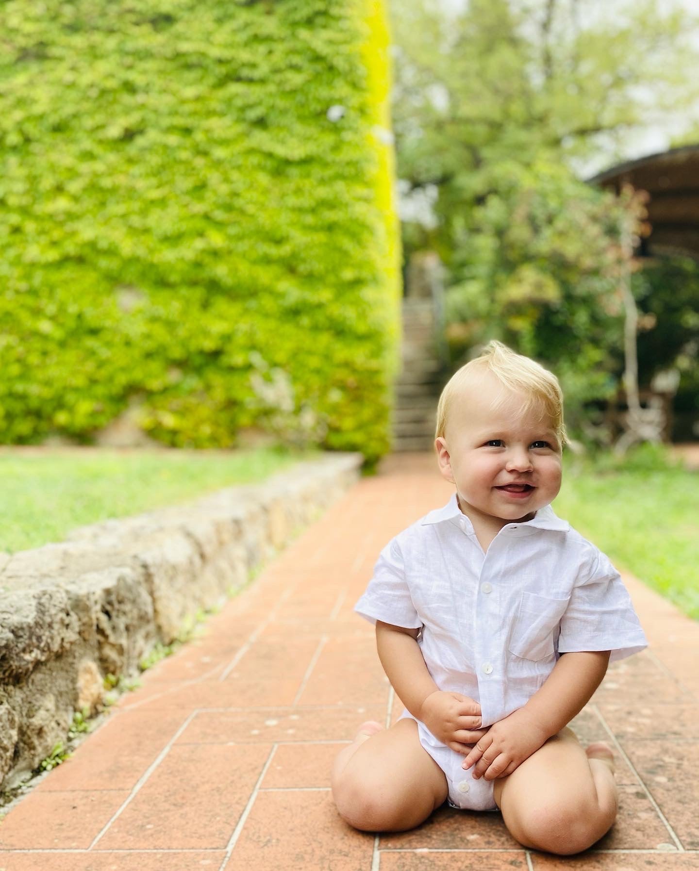 Baby and Toddler Boys white summer linen baptism suit