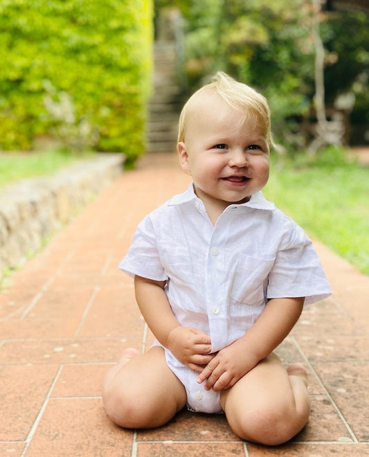 Baby and children's Pure linen white short sleeved shirt