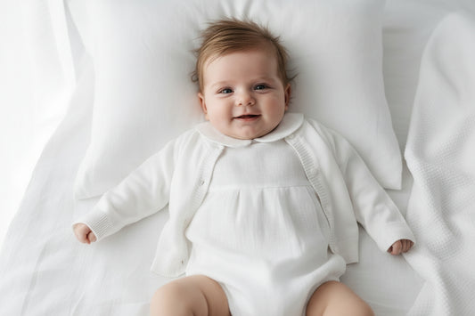 Linen Baptism peter pan collar bubble romper with optional embroidery customisation