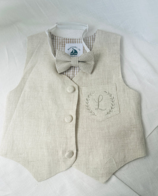 Baby and Toddler Boys beige natural pure linen vest