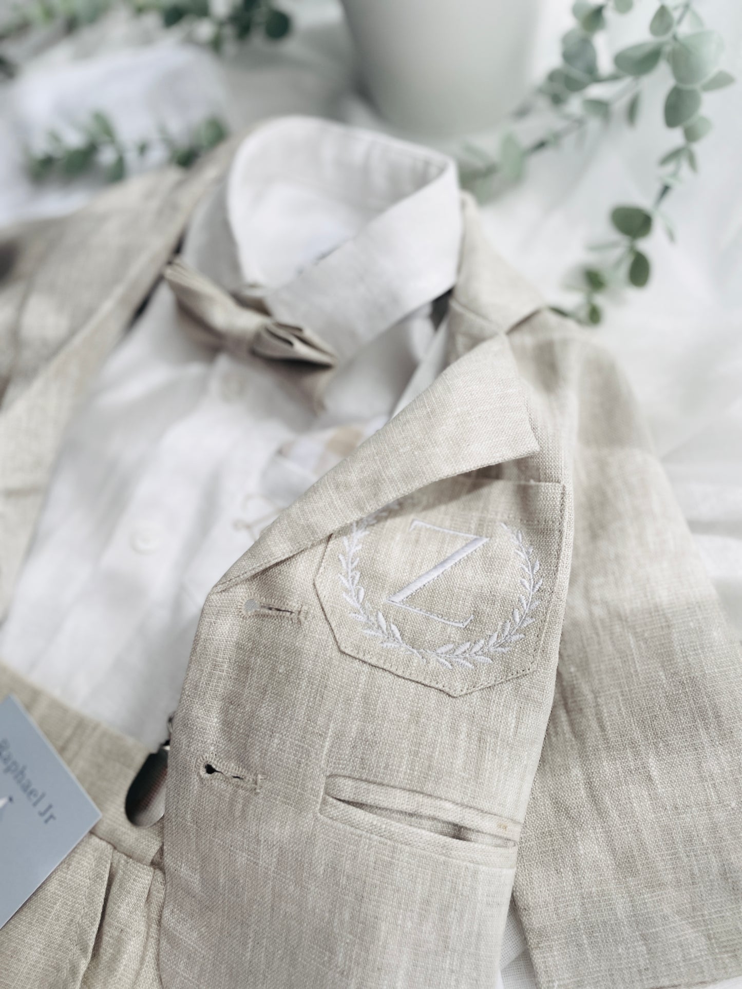 Linen Baptism Shorts, Suspenders and Shirt set with Optional Jacket