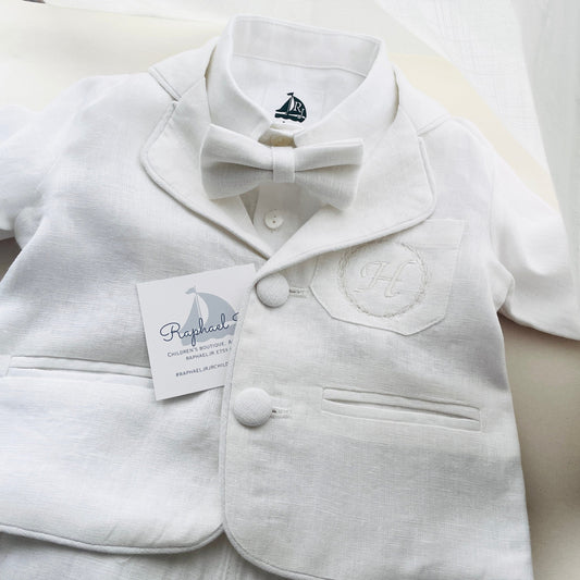 White linen jacket with white linen buttons