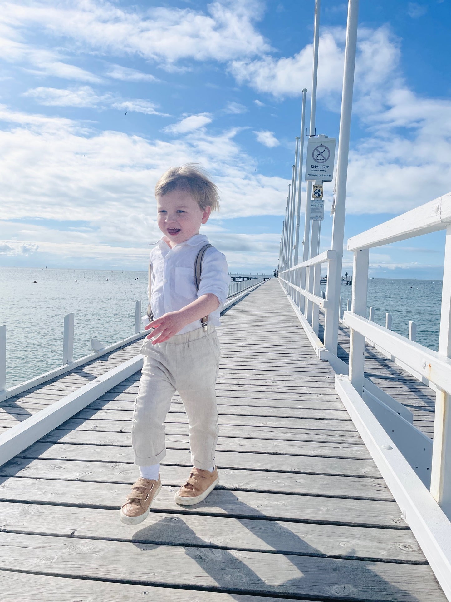 Beige linen baby and toddler boys formal baptism or wedding suit with accessories and optional personalisation