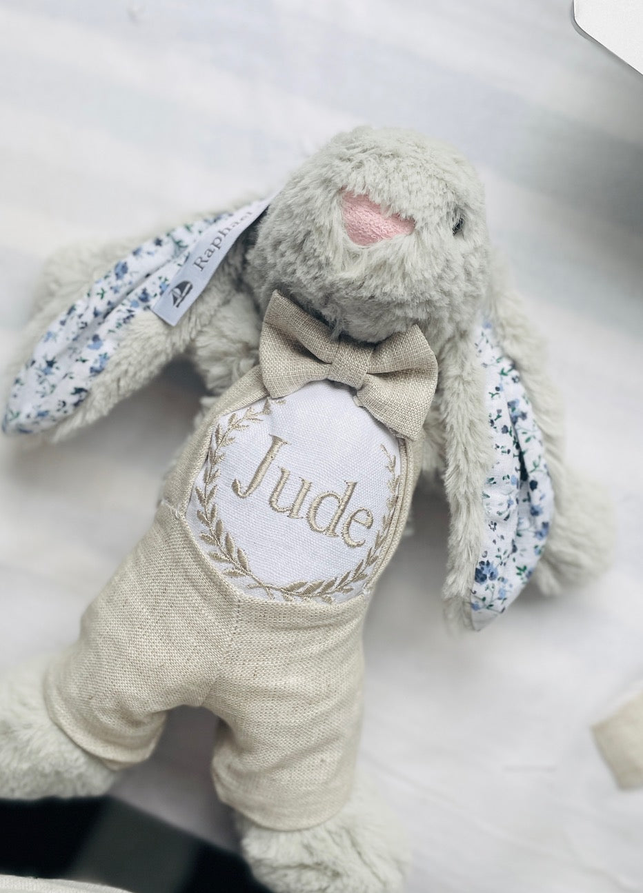 Baby and Toddler Boys pale blue and beige linen summer set with vest, shirt, shorts, suspenders and bowtie