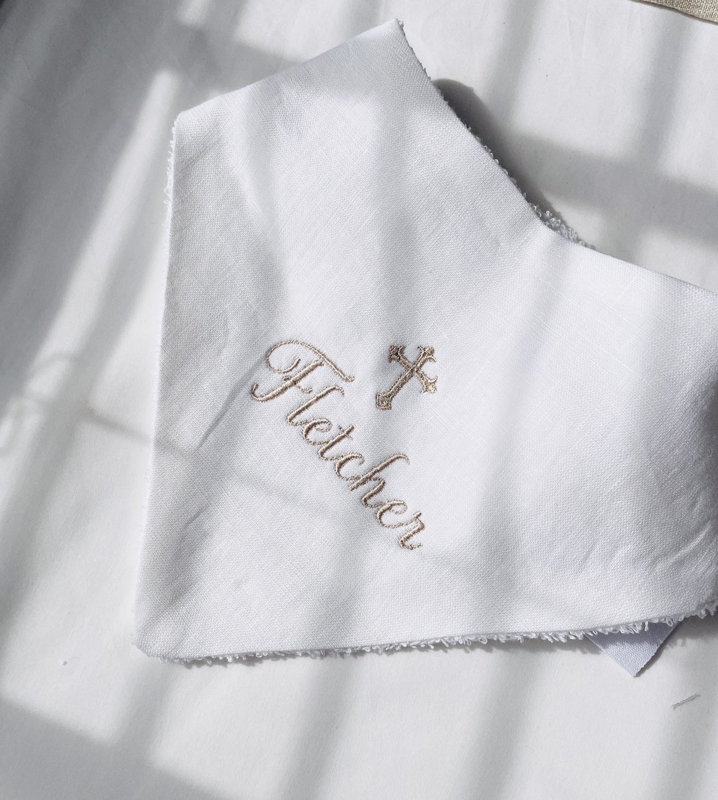 Personalised baptism christening hand towel with embroidery and optional bib