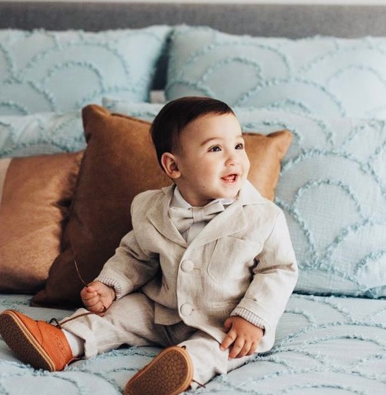 Baby and toddler boys beige linen full suit