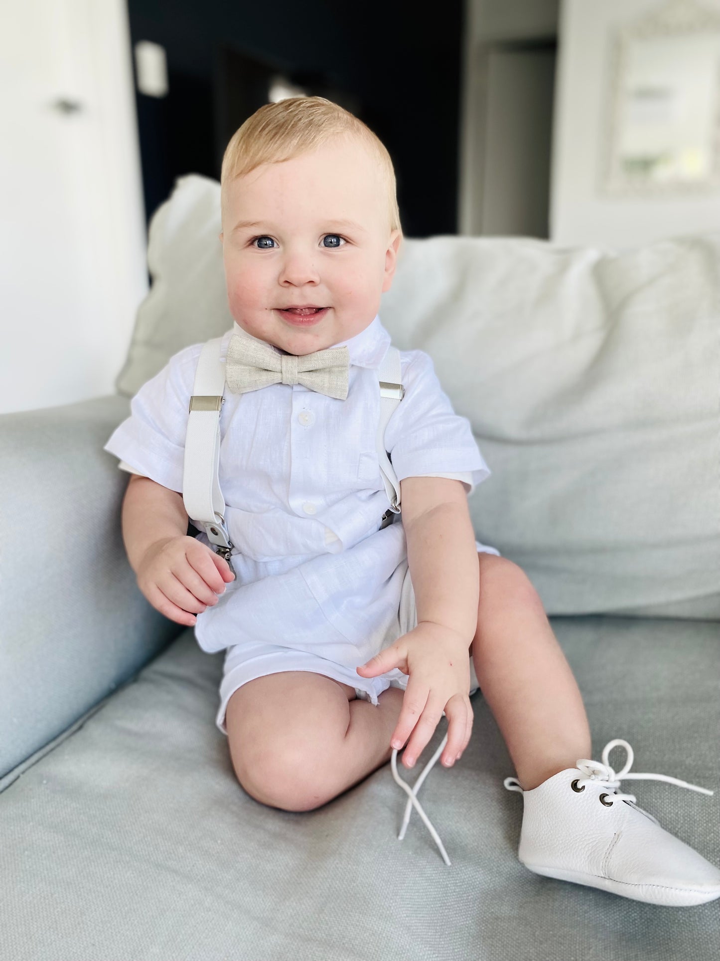 Linen Baptism Shorts, Suspenders and Shirt set with Optional Jacket