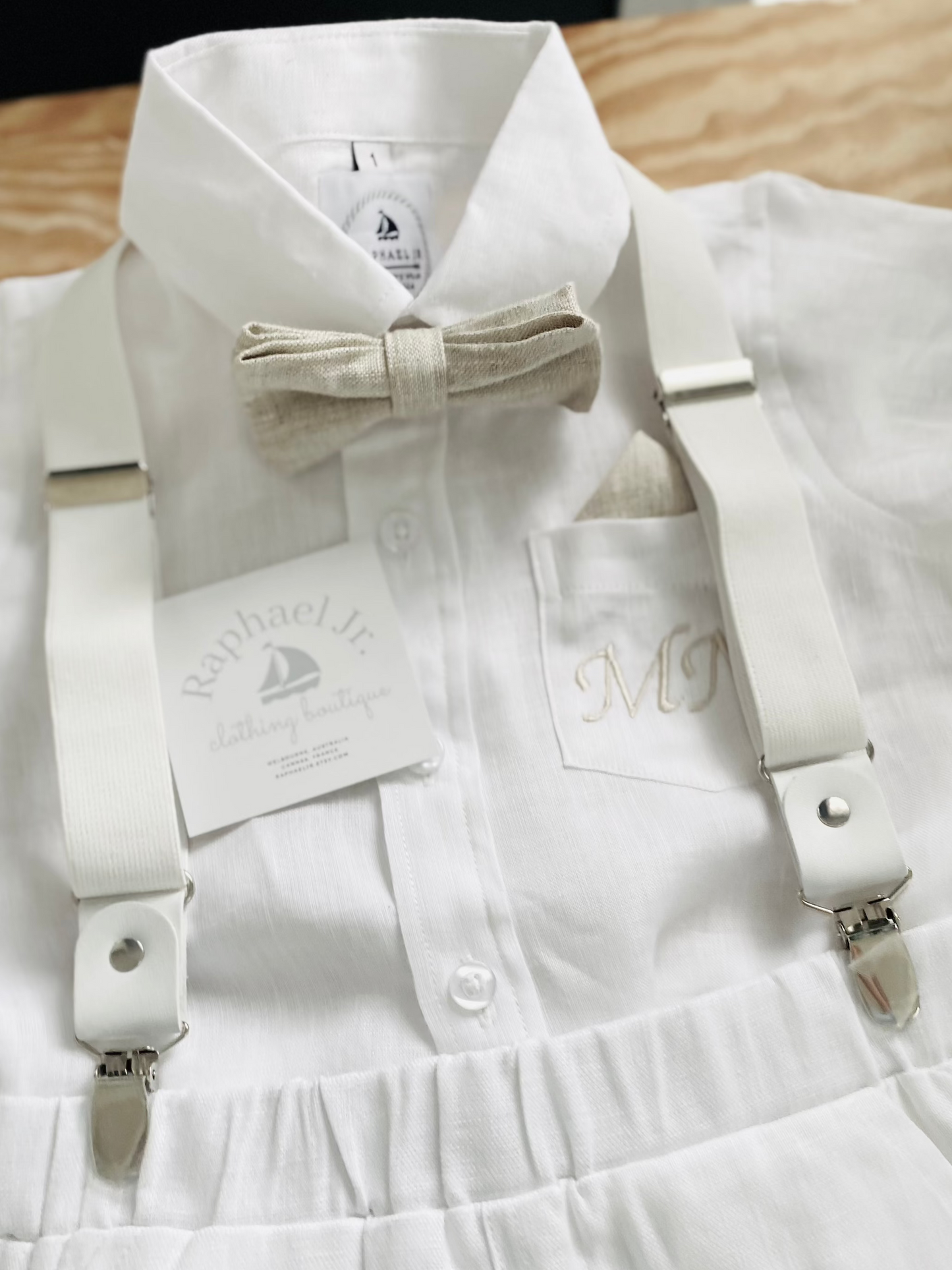 Baby and Toddler Boys white pure linen oxford collared shirt