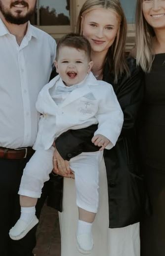 White linen Baptism suit set with pants, shirt, suspenders and bowtie plus optional extras