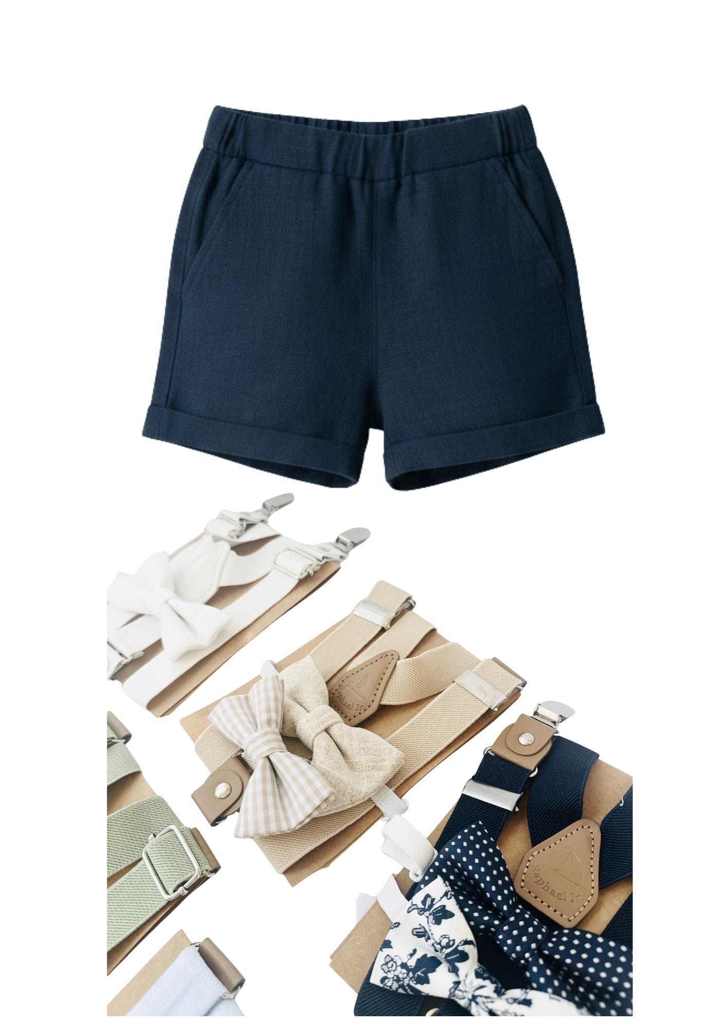 Boys navy blue pure linen shorts