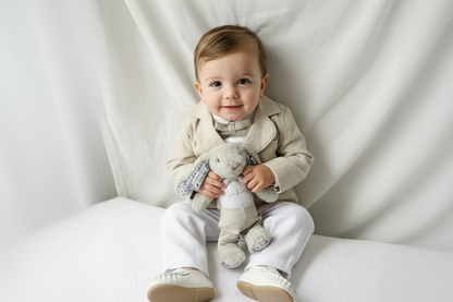 White and Beige Linen Set with optional Jacket Accessories and Embroidery