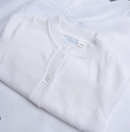 White cotton Baptism christening cardigan sweater with optional embroidery