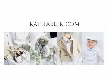 Beige linen pants and shirt set with bowtie and suspenders and optional personalisation