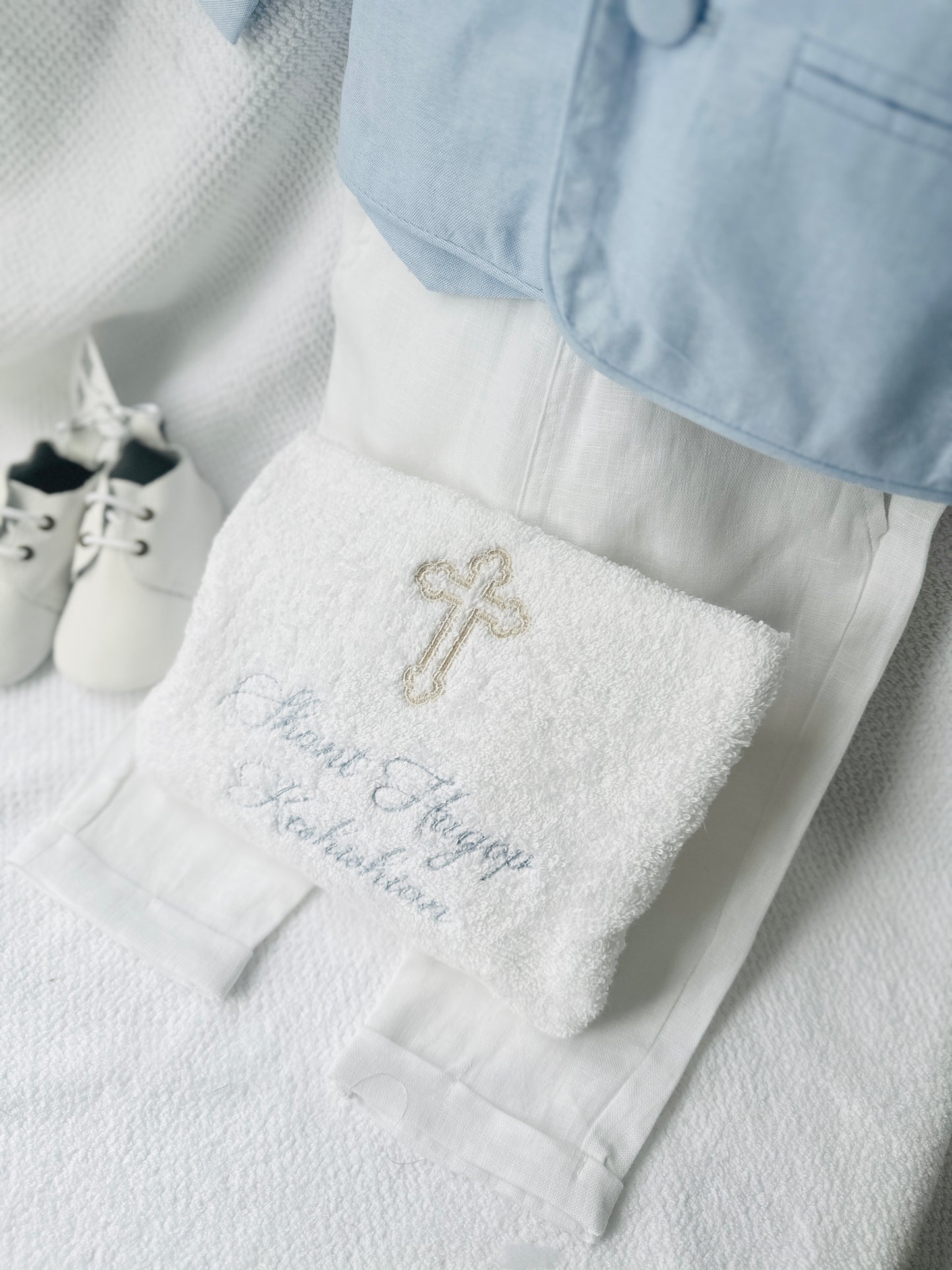 Personalised baptism christening hand towel with embroidery and optional bib