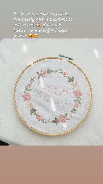 Baby birth notice embroidered art