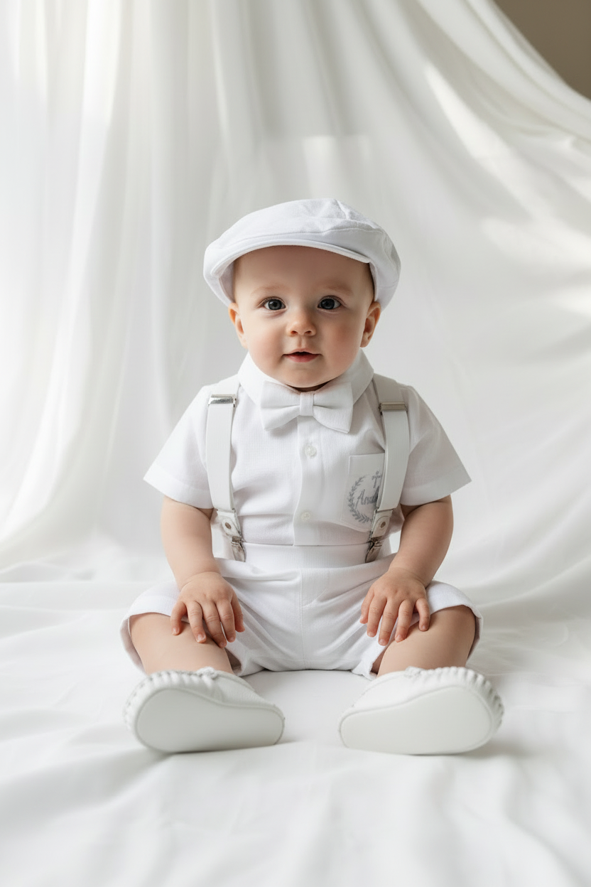 White Linen Baptism summer Set with Optional Jacket