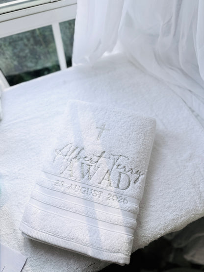 Embroidered Baptism and Christening bath towel