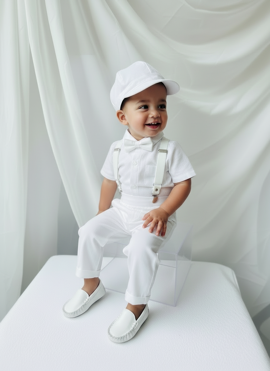 Boys Pale Blue chambray Jacket and White Linen Baptism Outfit