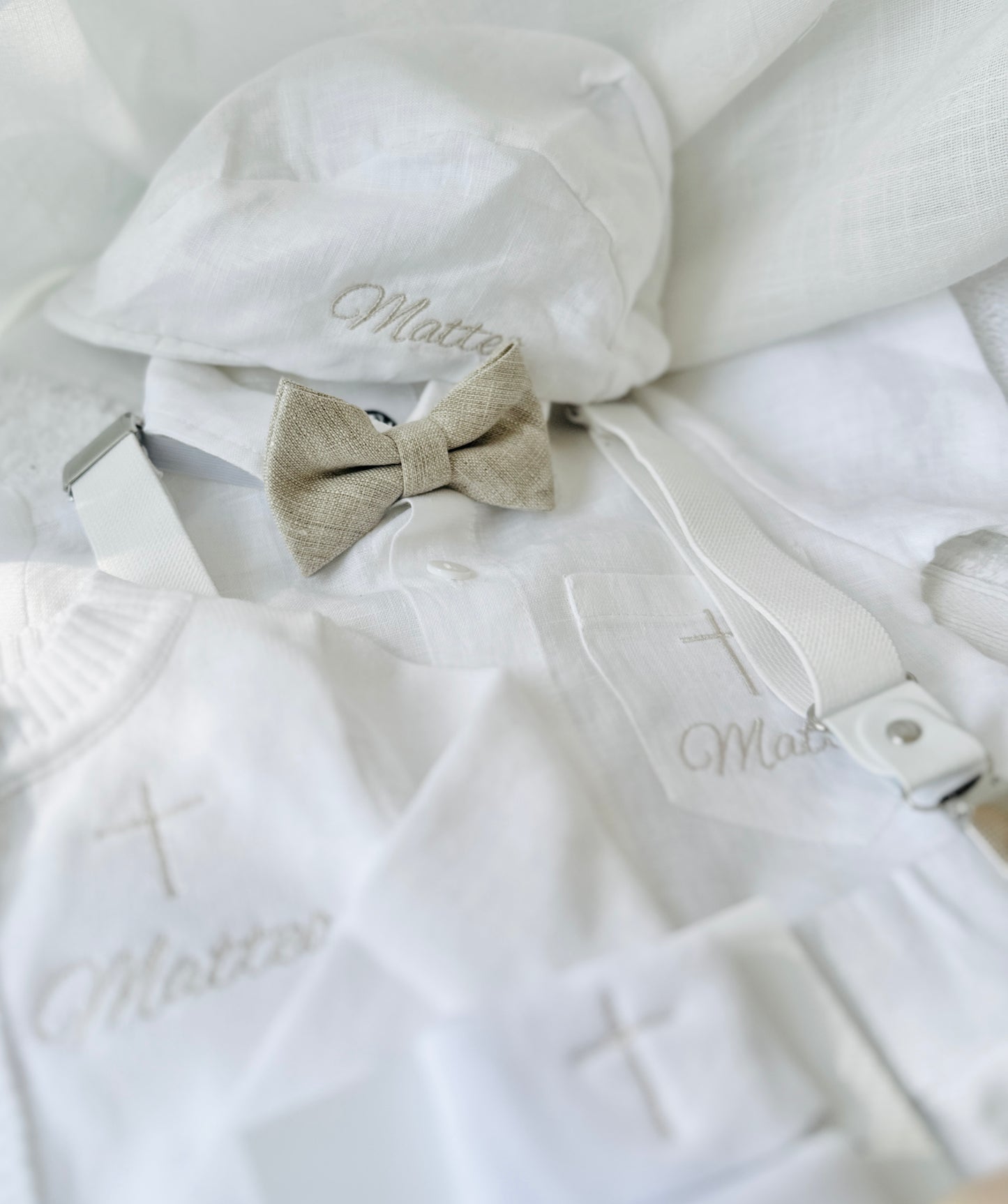 White cotton Baptism christening cardigan sweater with optional embroidery