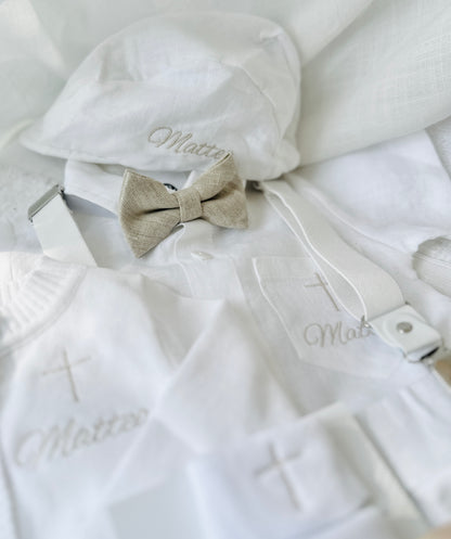White cotton Baptism christening cardigan sweater with optional embroidery